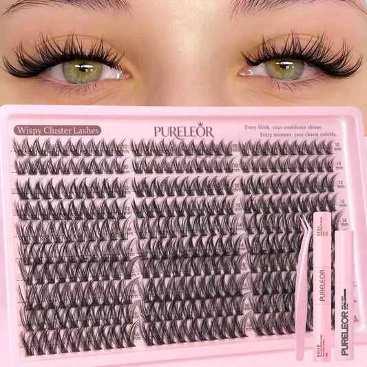 Lash Clusters Kit Wispy Natural DIY Eyelash Extensions 10-16mm 300pcs C Curl Individual Eyelashes