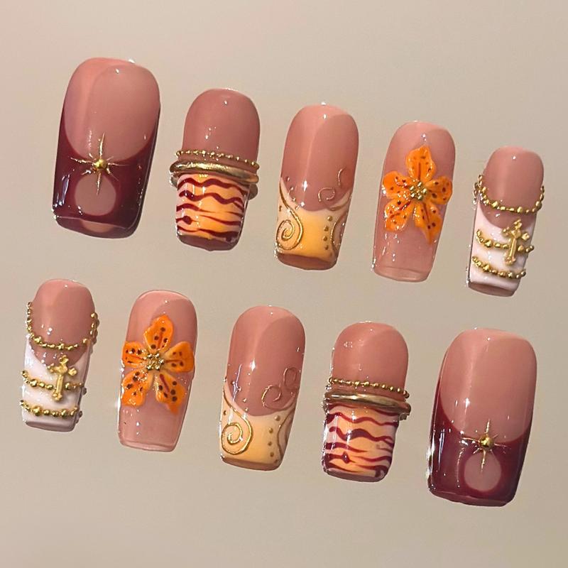 Autumn Spice Collection - 100% Handcrafted 3D Press-On Nails, Reusable Salon-Quality Gel Luxury