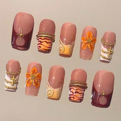 Autumn Spice Collection - 100% Handcrafted 3D Press-On Nails, Reusable Salon-Quality Gel Luxury
