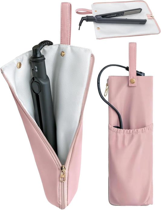 2-in-1 Heat Resistant Mat & Holder for Curling Irons and Flat Irons - Pink Travel Bag