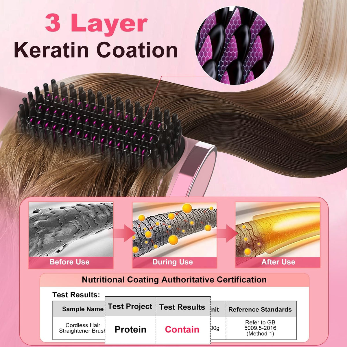 Cordless Hair Straightener Brush, Portable 500 Million Ions Smooth Straightening Comb, MCH Fast Heating