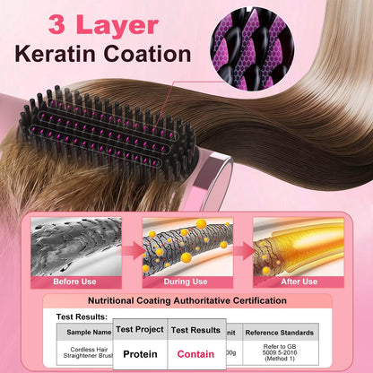 Cordless Hair Straightener Brush, Portable 500 Million Ions Smooth Straightening Comb, MCH Fast Heating