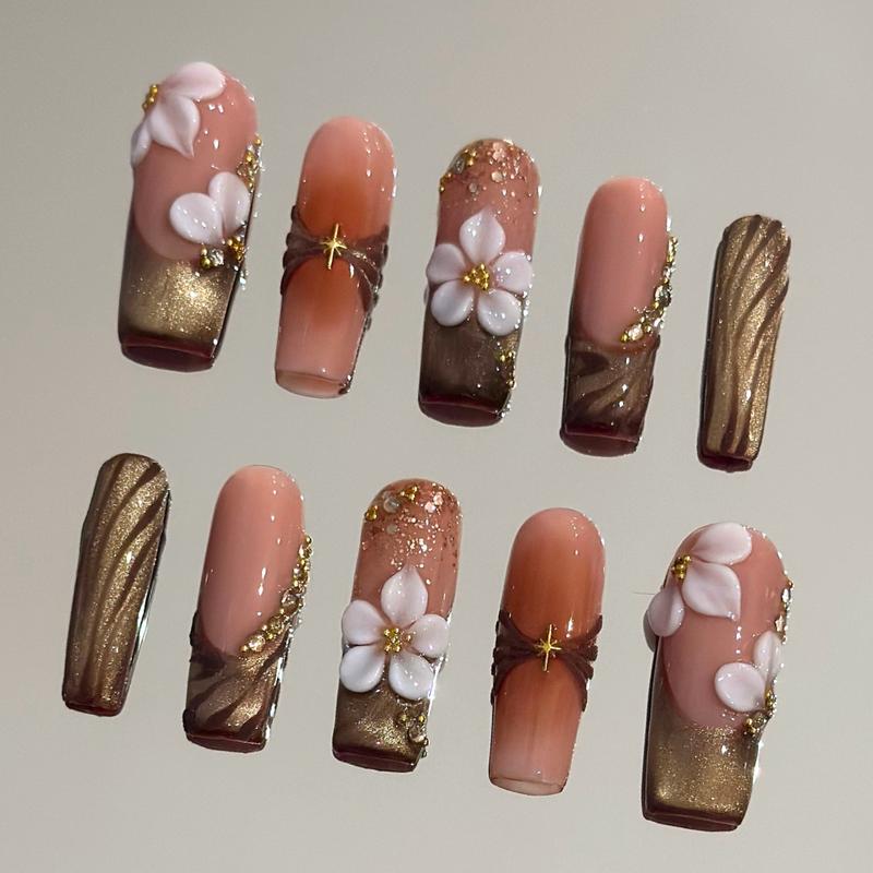 Autumn Spice Collection - 100% Handcrafted 3D Press-On Nails, Reusable Salon-Quality Gel Luxury