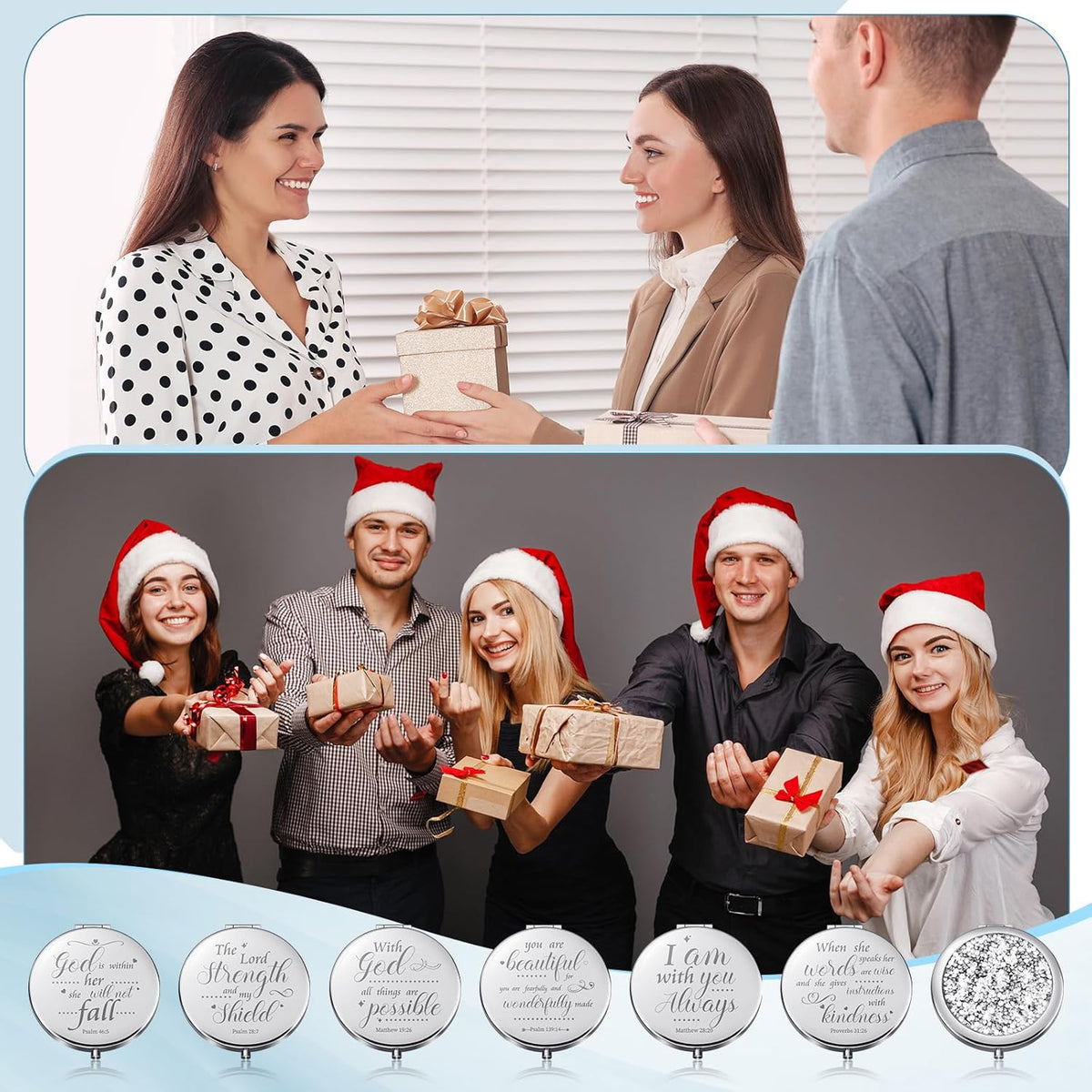 12 Pcs Easter Christian Compact Mirror Gifts for Women, Bible Verse Bulk Hand Makeup Mirrors