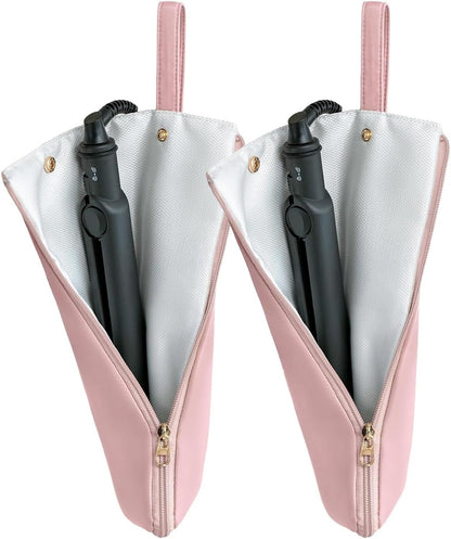 2-in-1 Heat Resistant Mat & Holder for Curling Irons and Flat Irons - Pink Travel Bag