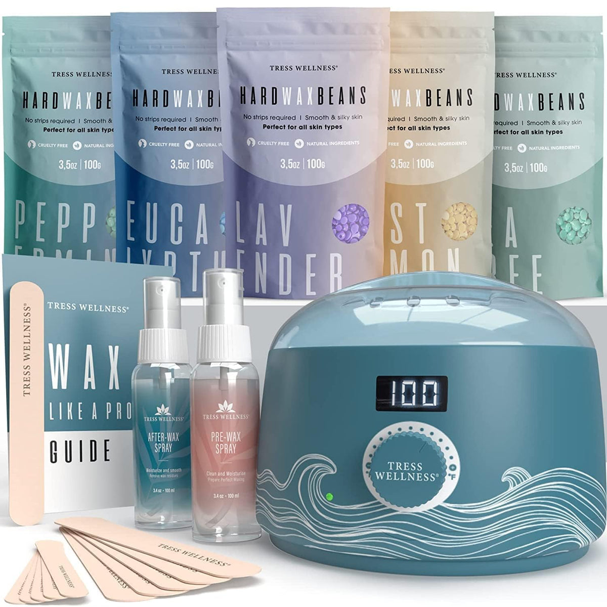 Award Winning Waxing Kit for Sensitive Skin - Digital Display Warmer with Hard Wax Beads