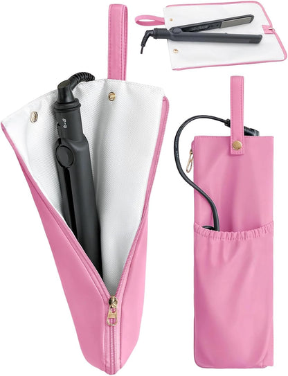 2-in-1 Heat Resistant Mat & Holder for Curling Irons and Flat Irons - Pink Travel Bag