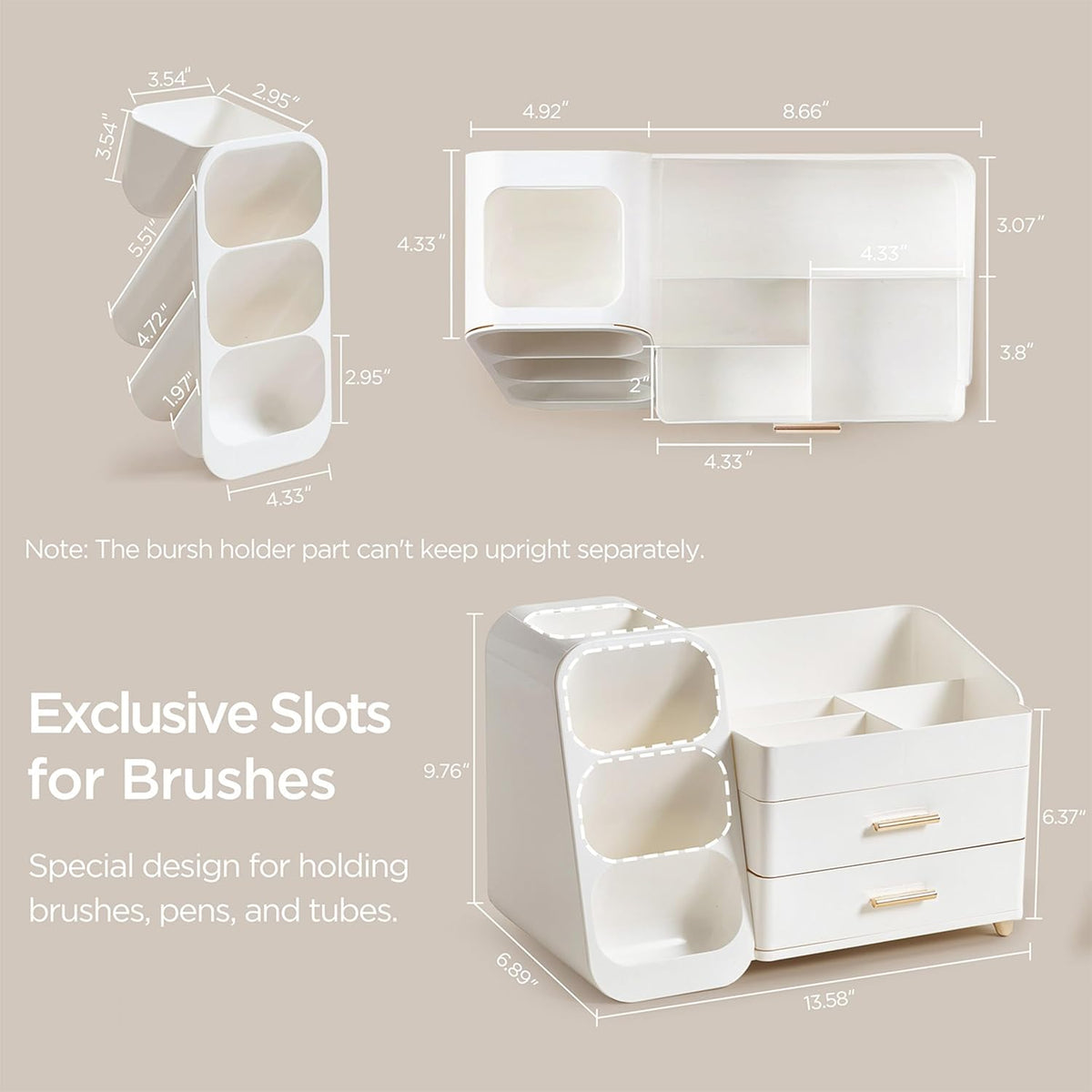 Large Makeup Organizer with Brush Holder, Plastic Vanity Storage for Skincare and Cosmetics
