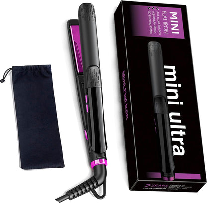 0.5 Inch Mini Flat Iron with Adjustable Temp, 100-240V Dual Voltage Hair Straightener for Short Hair