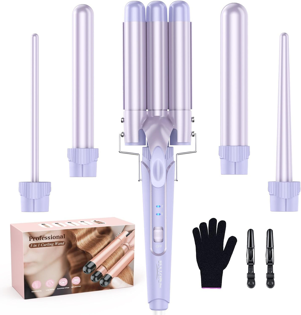 5 in 1 Curling Wand Set with 3 Barrel Hair Crimper, Ceramic Tourmaline Hair Waver for All Hair Types