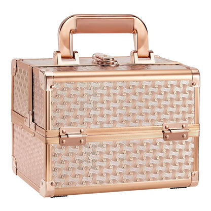 Makeup Box Cosmetic Train Case with Mirror and 2-Tier Trays - Portable Organizer