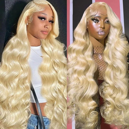 613 Blonde 28-Inch Body Wave Human Hair Wig - 13x6 HD Transparent Lace Front