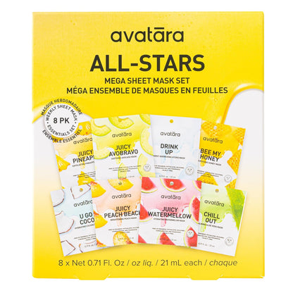 All-Stars 8-Pack Facial Sheet Mask Variety Set | Clean K-Beauty for Sensitive Skin