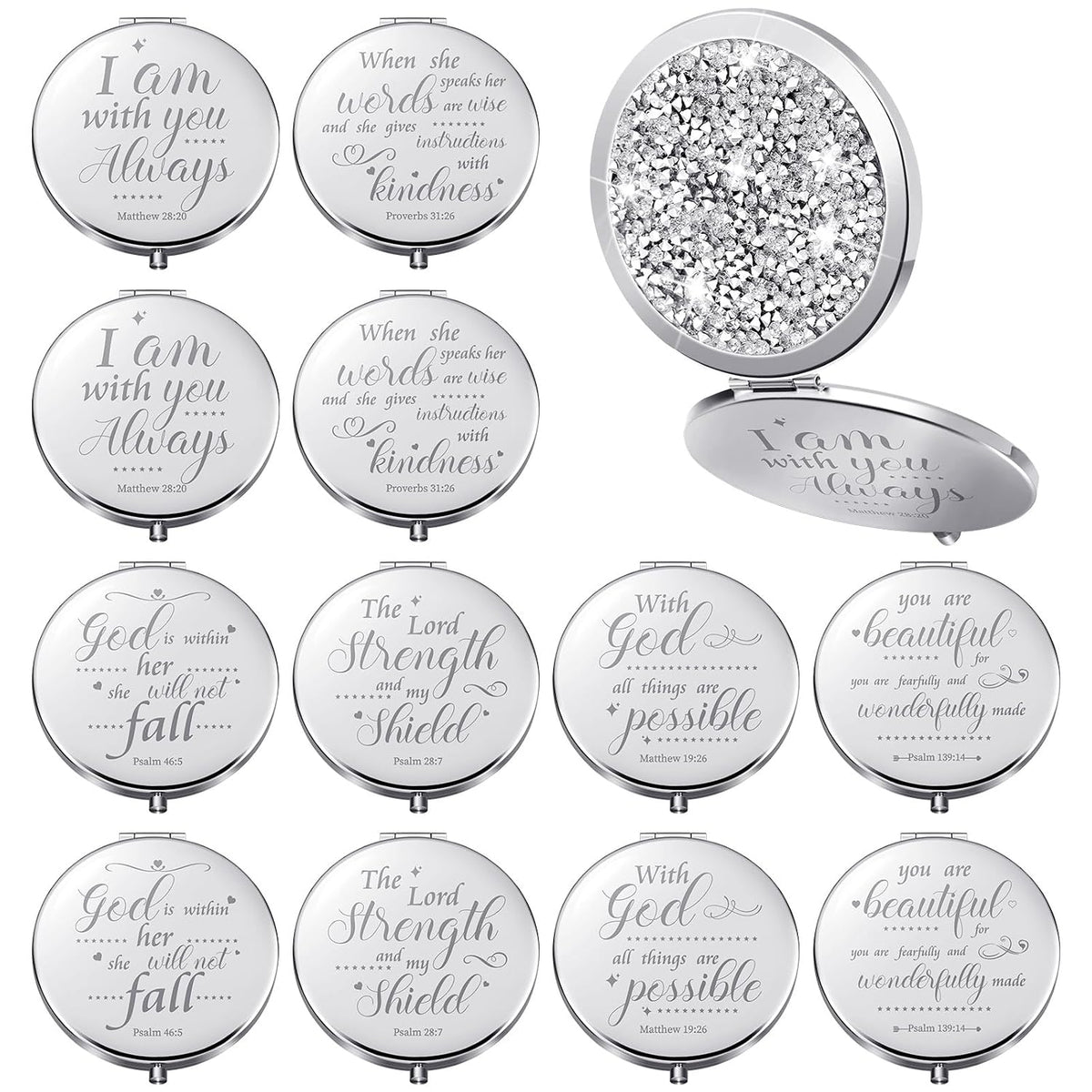 12 Pcs Easter Christian Compact Mirror Gifts for Women, Bible Verse Bulk Hand Makeup Mirrors