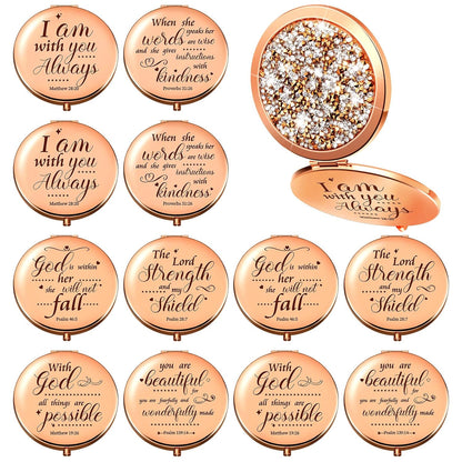 12 Pcs Easter Christian Compact Mirror Gifts for Women, Bible Verse Bulk Hand Makeup Mirrors