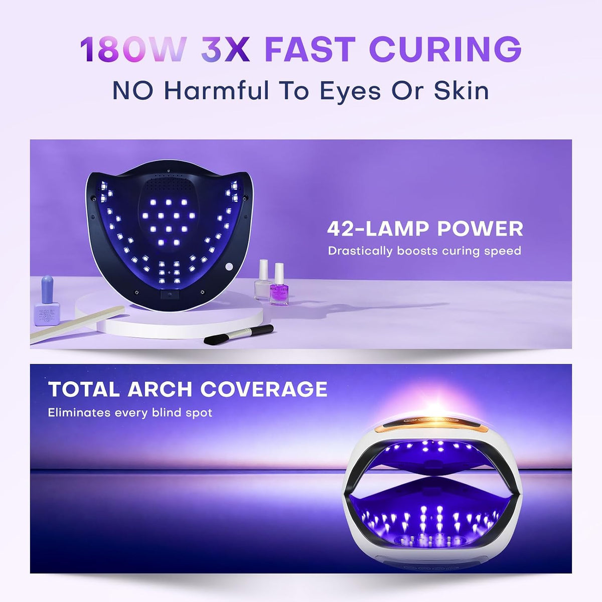 180W UV LED Nail Lamp for Gel Polish, Professional Dryer with 42 Beads and LCD Display