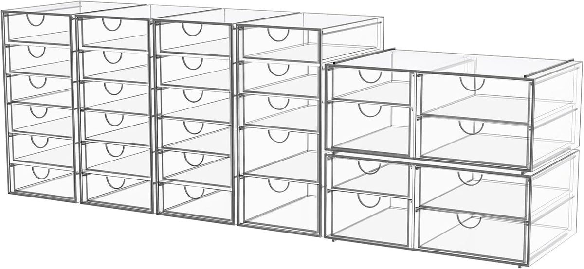 Acrylic Makeup Organizer with 19 Drawers, 4-Pack Clear Cosmetic Storage for Vanity and Bathroom