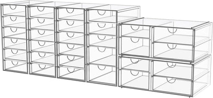 Acrylic Makeup Organizer with 19 Drawers, 4-Pack Clear Cosmetic Storage for Vanity and Bathroom