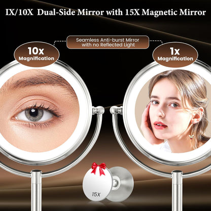 Professional 8.5" Large Lighted Makeup Mirror, 1X/10X HD Magnification, 3 Color Dimmable 90 LEDs