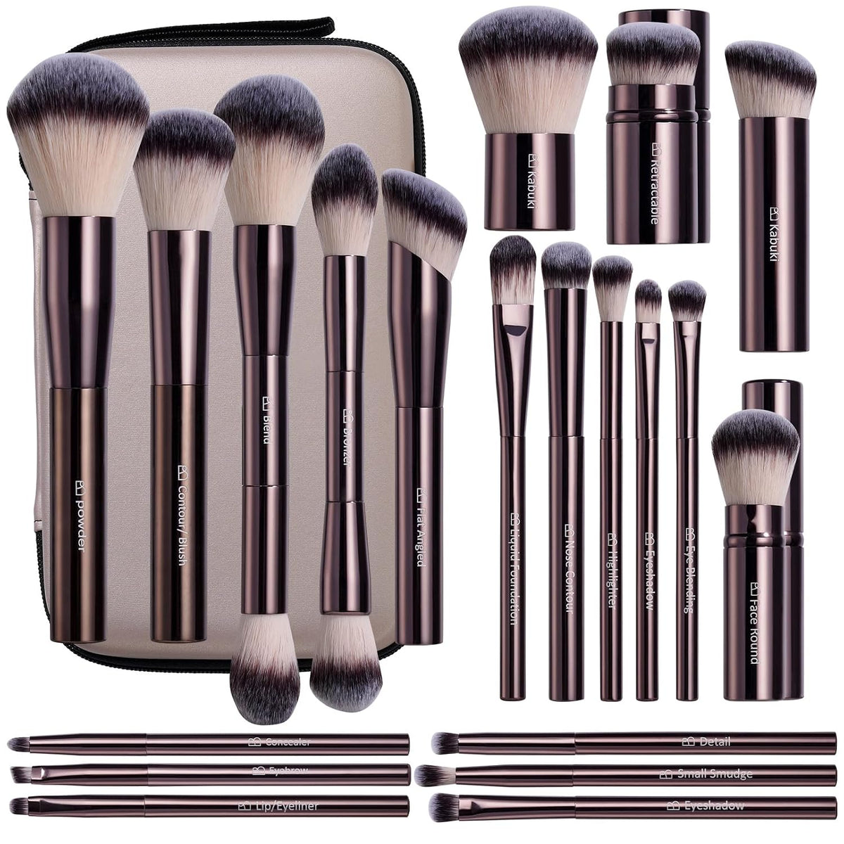 Professional 20Pcs Makeup Brush Set with Travel Case, Premium Synthetic Bristles for Foundation & Eyeshadow