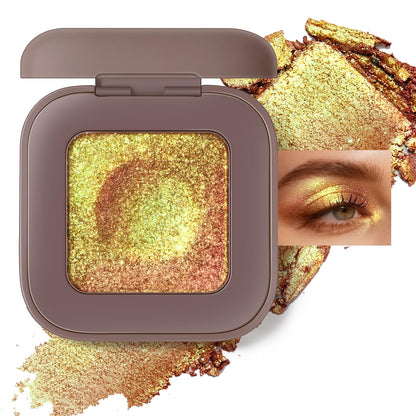 Duochrome Plum Mauve Green Blue Glitter Eyeshadow Palette, Holographic Chameleon Shimmer Metallic Eye Shadow