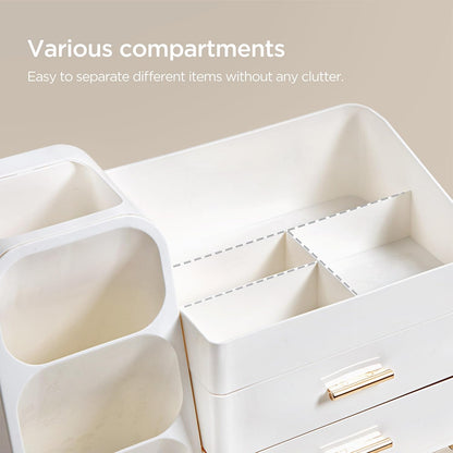 Large Makeup Organizer with Brush Holder, Plastic Vanity Storage for Skincare and Cosmetics