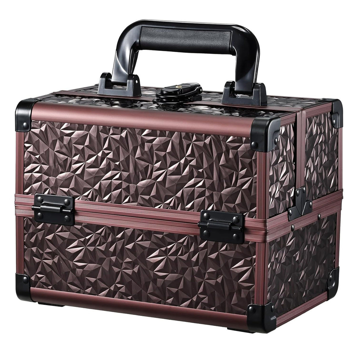 Makeup Box Cosmetic Train Case with Mirror and 2-Tier Trays - Portable Organizer