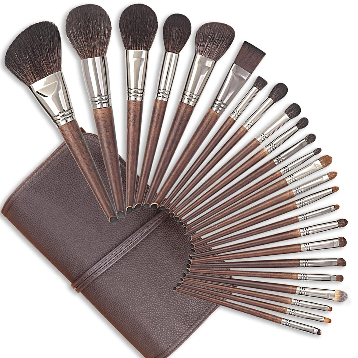 Professional Bamboo Makeup Brush Set with Natural Sable Hair and Travel Case, 7-Piece Kit