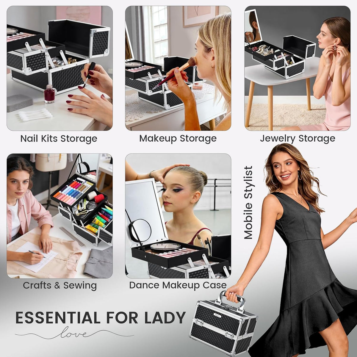 Makeup Box Cosmetic Train Case with Mirror and 2-Tier Trays - Portable Organizer