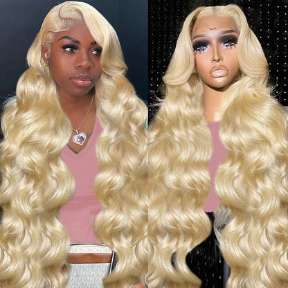613 Blonde 28-Inch Body Wave Human Hair Wig - 13x6 HD Transparent Lace Front