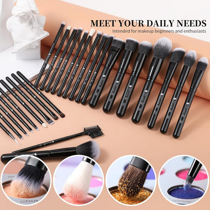 Professional 27Pcs Makeup Brush Set - Premium Synthetic Kabuki Foundation Blending Face Powder Eye Shadow Brushes