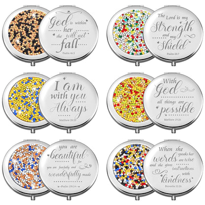 12 Pcs Easter Christian Compact Mirror Gifts for Women, Bible Verse Bulk Hand Makeup Mirrors