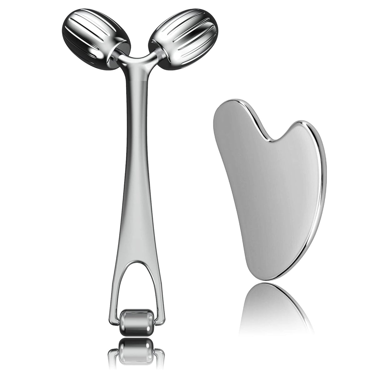 Stainless Steel Gua Sha Facial Tools and Face Roller Set for Skincare and Sculpting