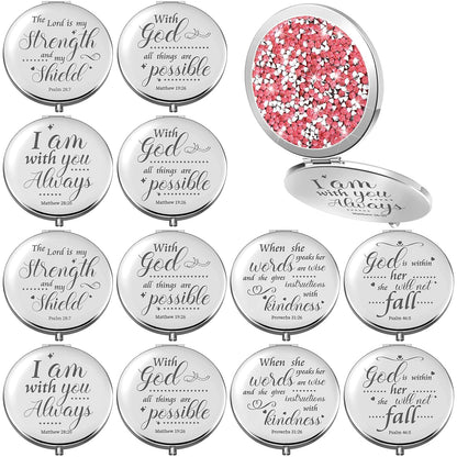 12 Pcs Easter Christian Compact Mirror Gifts for Women, Bible Verse Bulk Hand Makeup Mirrors