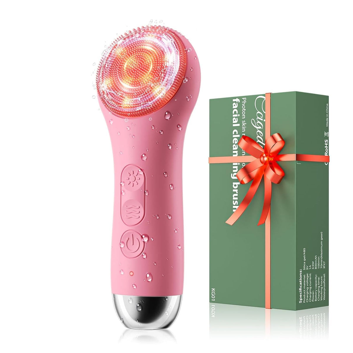 Waterproof Rechargeable Face Cleansing Brush with 4 LED Light Modes & 5-Speed Massage