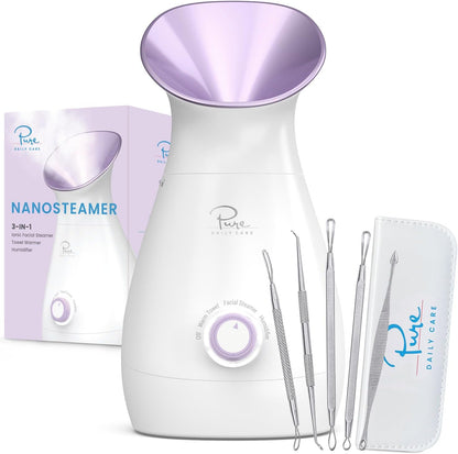 3-in-1 Nano Ionic Facial Steamer with Precise Temp Control and 5-Piece Skin Kit - Teal