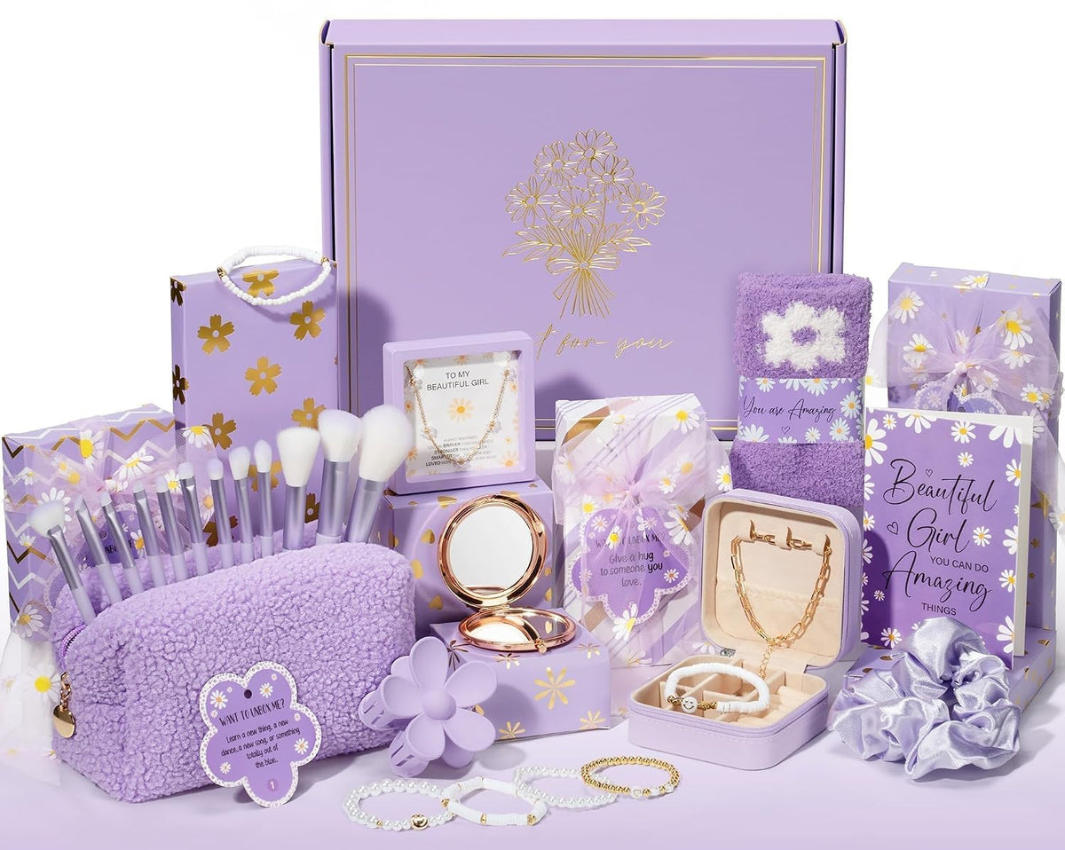 8 PCS Easter Basket Gifts for Tween & Teen Girls, Trendy Makeup Brushes & Bag Set