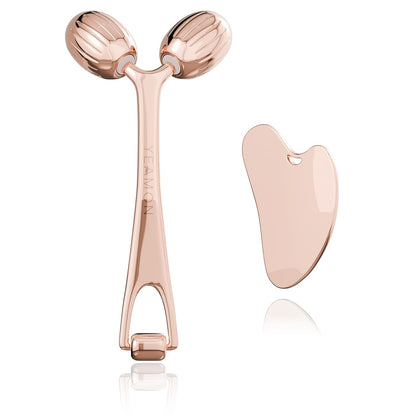 Stainless Steel Gua Sha Facial Tools and Face Roller Set for Skincare and Sculpting