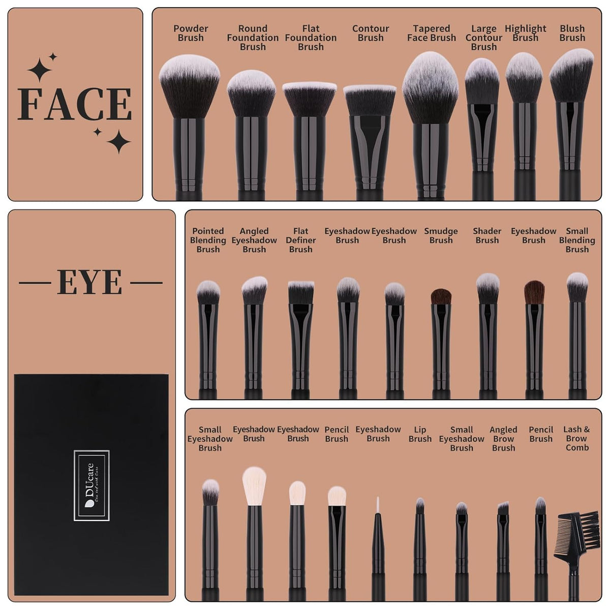 Professional 27Pcs Makeup Brush Set - Premium Synthetic Kabuki Foundation Blending Face Powder Eye Shadow Brushes