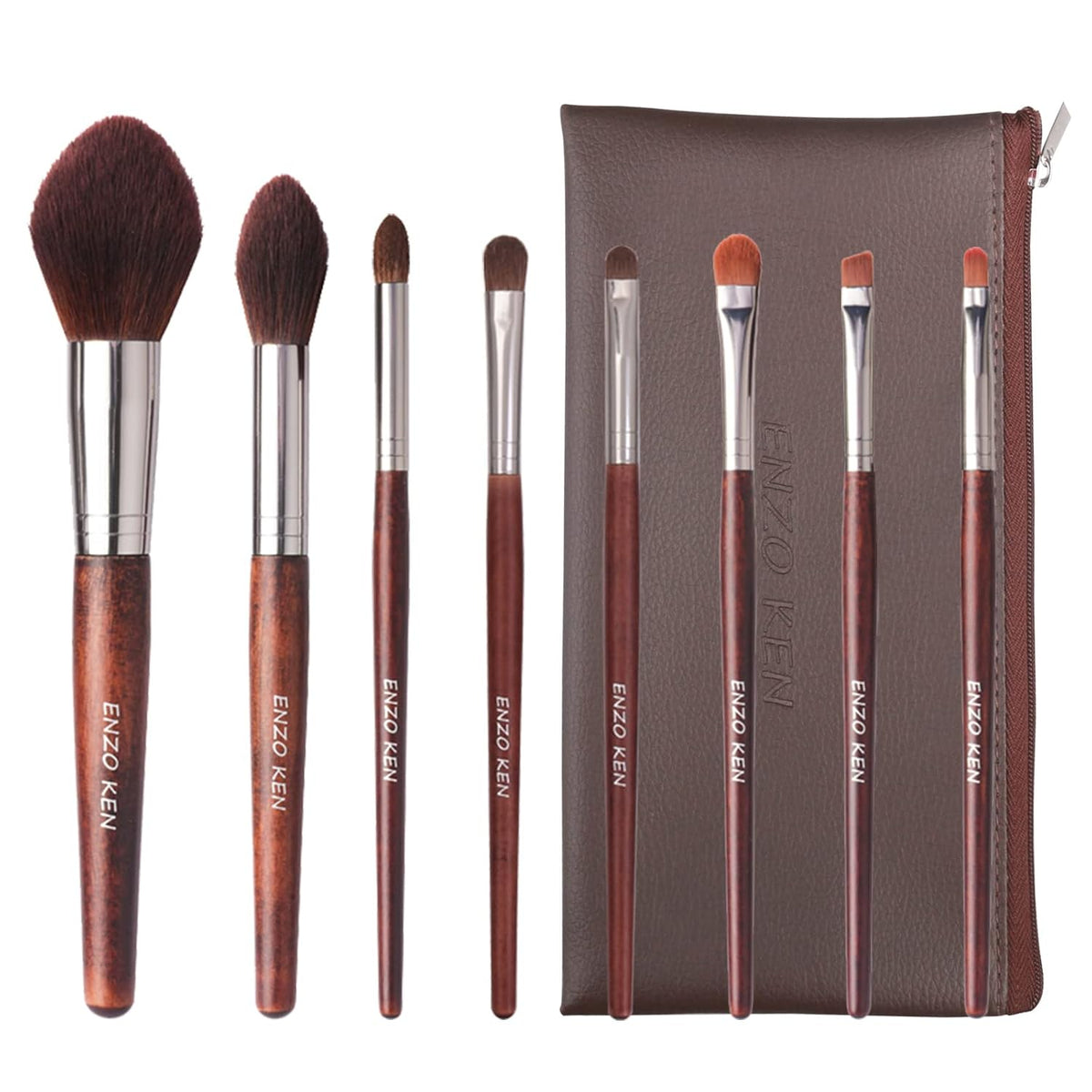 Professional Bamboo Makeup Brush Set with Natural Sable Hair and Travel Case, 7-Piece Kit