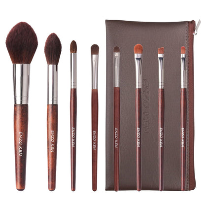 Professional Bamboo Makeup Brush Set with Natural Sable Hair and Travel Case, 7-Piece Kit