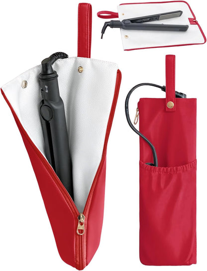 2-in-1 Heat Resistant Mat & Holder for Curling Irons and Flat Irons - Pink Travel Bag