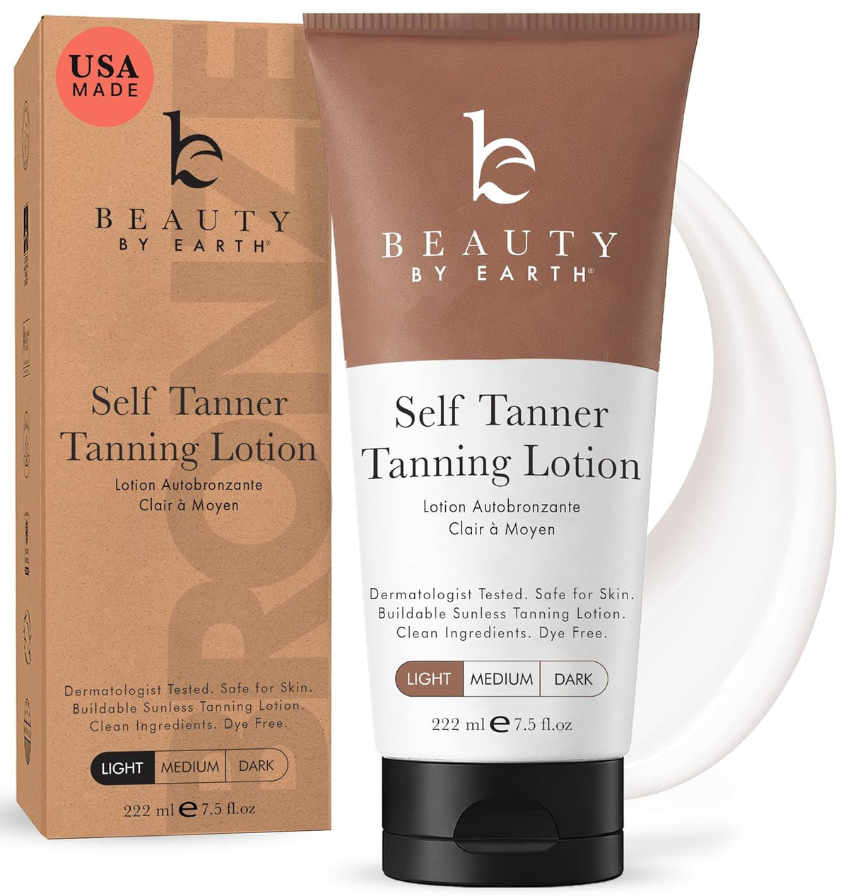 Self Tanner - USA Made with Natural & Organic Ingredients, Moisturizing Lotion with Aloe Vera & Coconut (Medium)