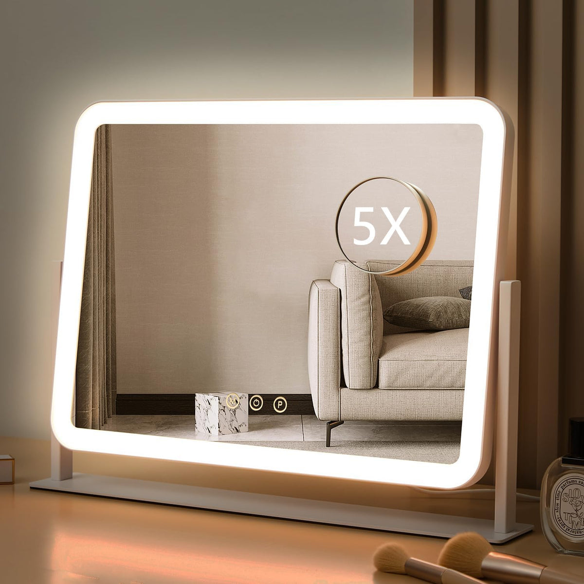 Lighted Hollywood Vanity Makeup Mirror, 17.3" x 13" with 3 Color Modes and 5X Magnification