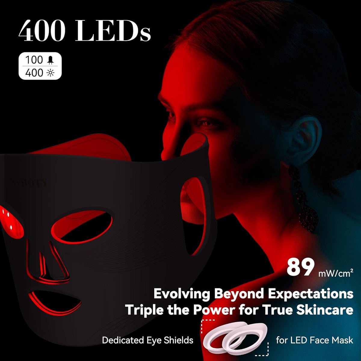 LED Face Mask Light Therapy - 4 Modes Red Light Therapy for Face with 400 LEDs