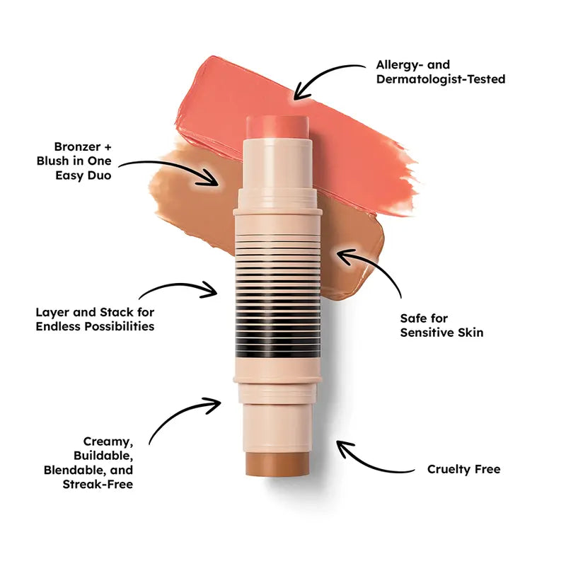 Award-Winning Blush and Bronzer Makeup Stick, Easy-to-Blend Dual-Ended Cosmetics for Flawless Glow
