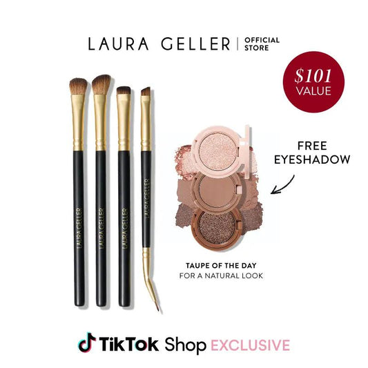 4PC Eye Brush Set with Complimentary Eyeshadow Stack - Professional Blending and Defining Tools