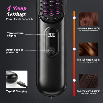 Cordless Hair Straightener Brush, Portable Mini Straightener with MCH Heating & Ionic Ceramic Care