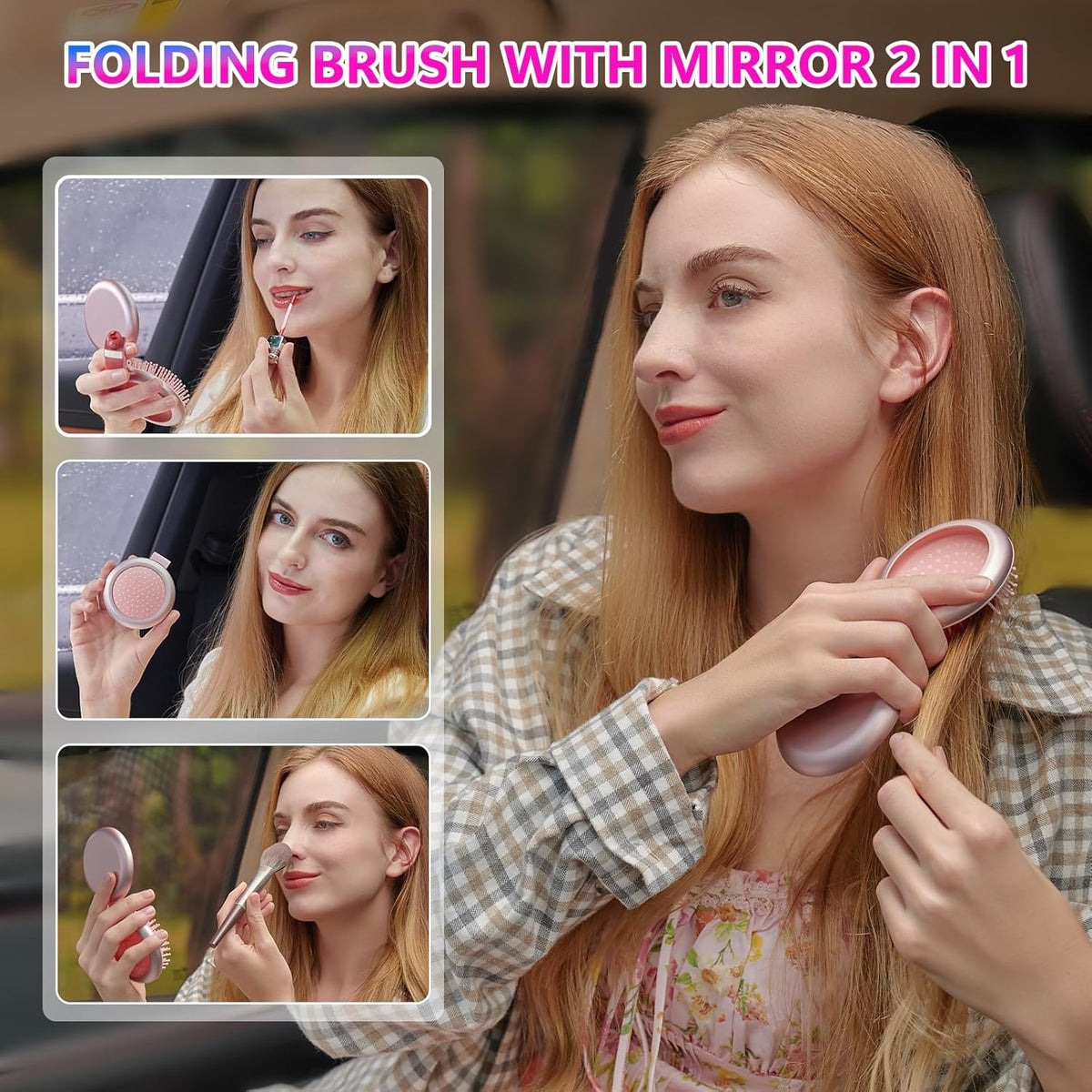 LCD Screen Cordless Hair Straightener and Curler 2 in 1, Rechargeable Negative Ionic Brush