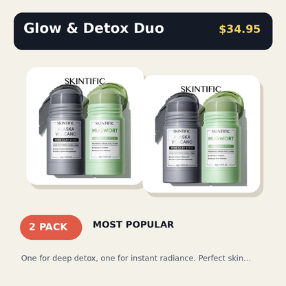 Clay Stick 2PCS Combo - Mugwort Clarifying, Volcanic Detox & Bright Boost Even Tone Deep Pore Cleansing